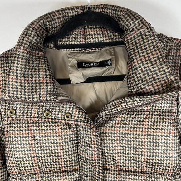 Ralph Lauren Houndstooth Plaid Puffer Jacket Size Large Outdoor Designer Casual - Picture 2 of 11